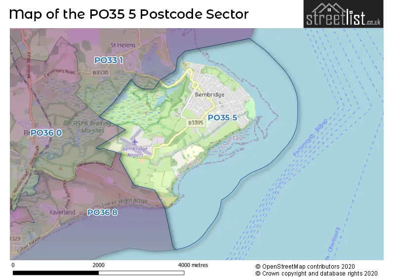 Map of the PO35 5 and surrounding postcode sector