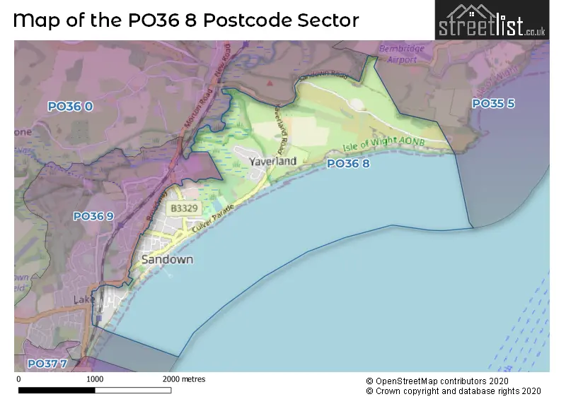 Map of the PO36 8 and surrounding postcode sector