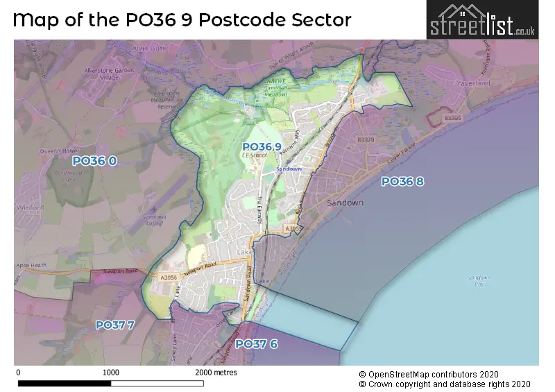 Map of the PO36 9 and surrounding postcode sector