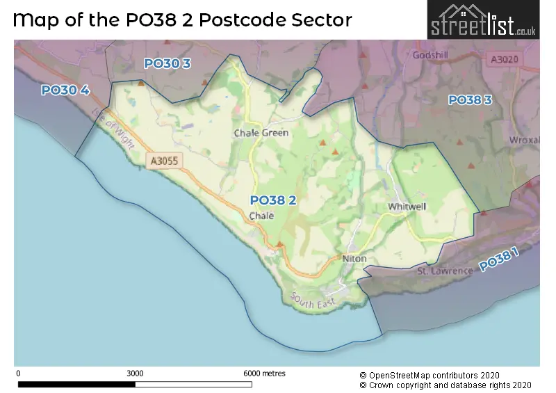 Map of the PO38 2 and surrounding postcode sector