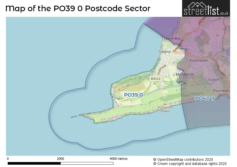 Map of the PO39 0 and surrounding postcode sector