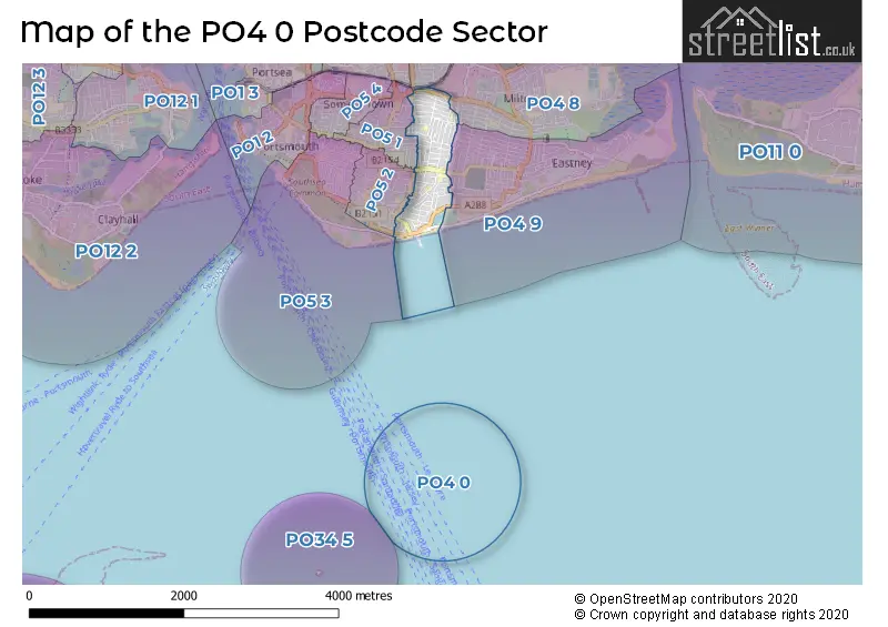 Map of the PO4 0 and surrounding postcode sector