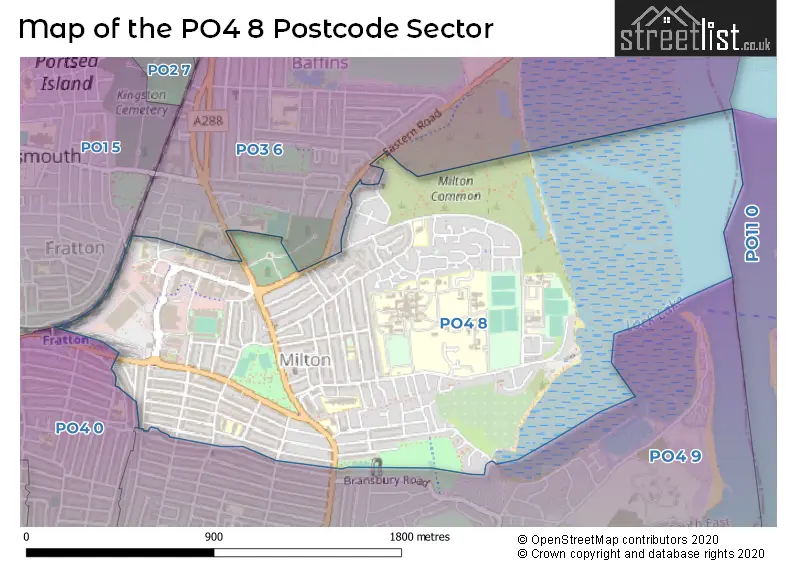 Map of the PO4 8 and surrounding postcode sector
