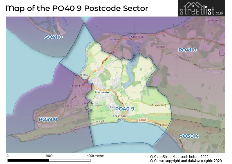 Map of the PO40 9 and surrounding postcode sector