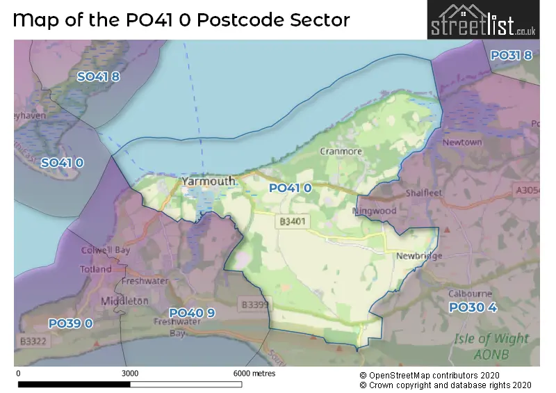 Map of the PO41 0 and surrounding postcode sector
