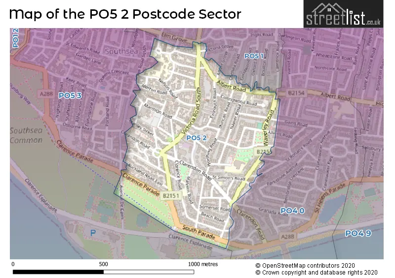 Map of the PO5 2 and surrounding postcode sector