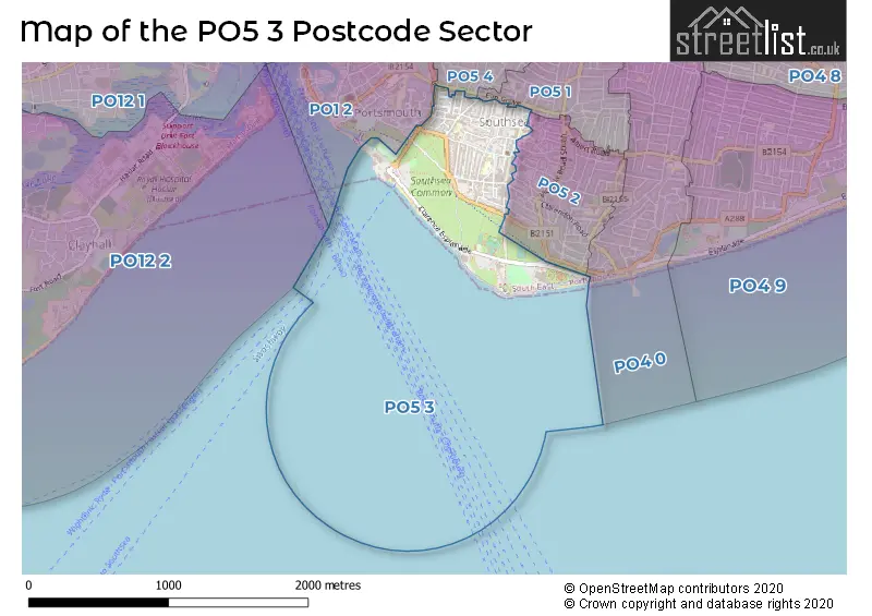 Map of the PO5 3 and surrounding postcode sector