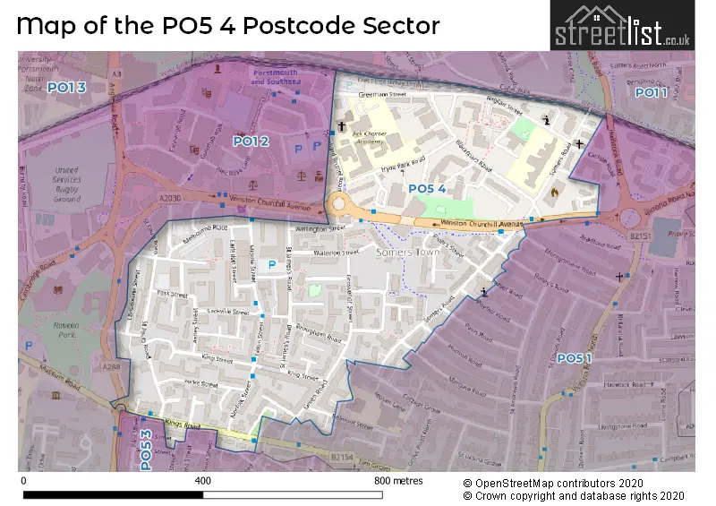 Map of the PO5 4 and surrounding postcode sector
