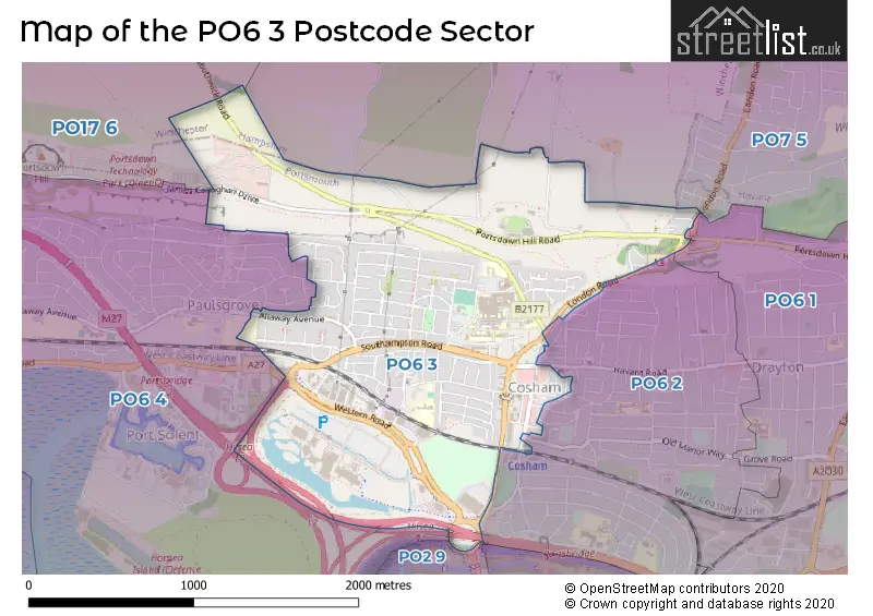 Map of the PO6 3 and surrounding postcode sector
