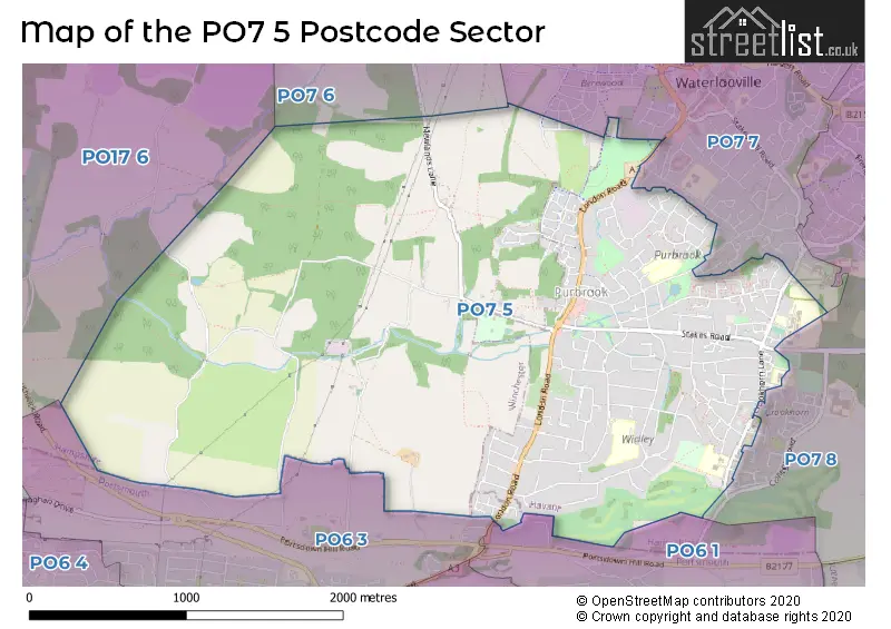 Map of the PO7 5 and surrounding postcode sector