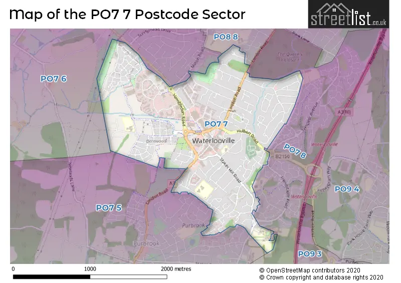 Map of the PO7 7 and surrounding postcode sector