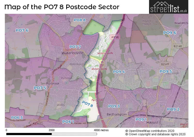 Map of the PO7 8 and surrounding postcode sector