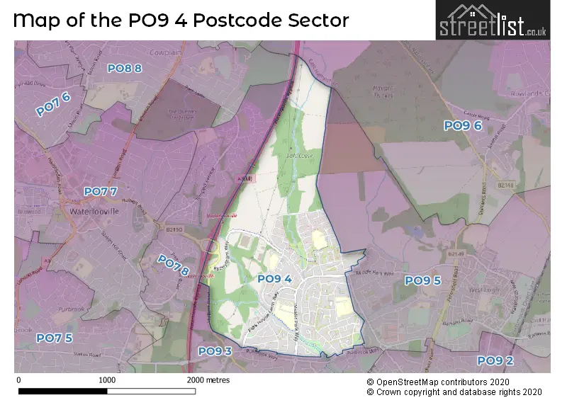 Map of the PO9 4 and surrounding postcode sector