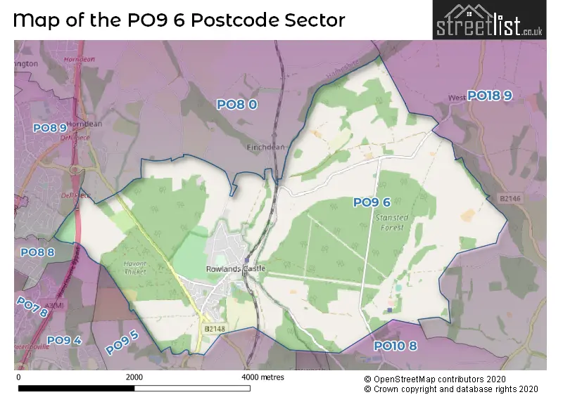 Map of the PO9 6 and surrounding postcode sector