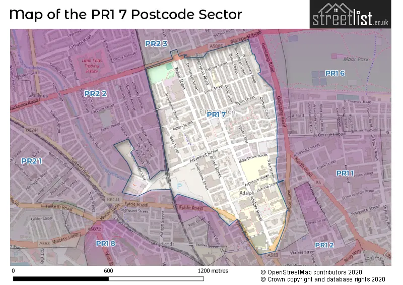 Map of the PR1 7 and surrounding postcode sector