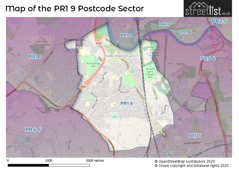 Map of the PR1 9 and surrounding postcode sector