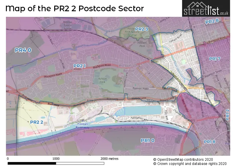 Map of the PR2 2 and surrounding postcode sector