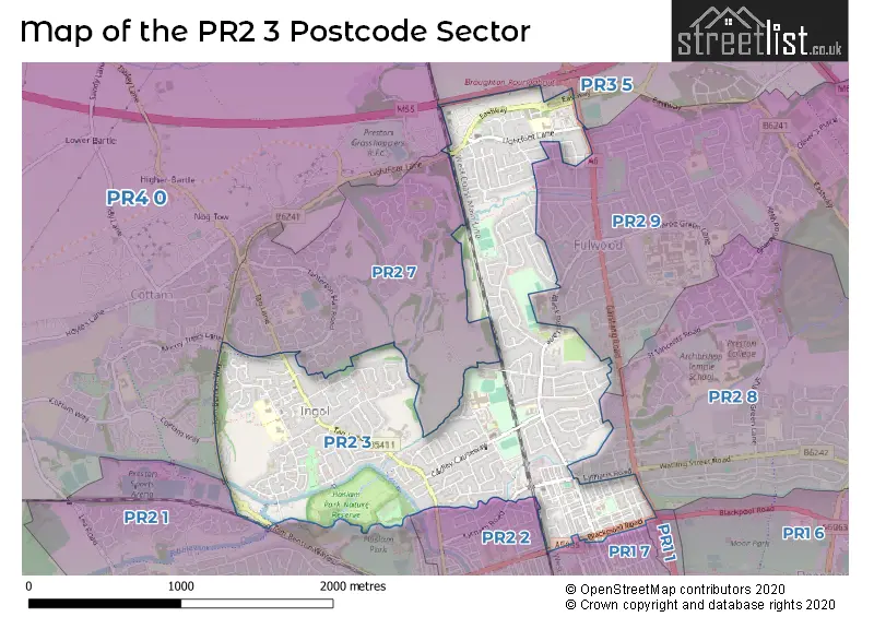 Map of the PR2 3 and surrounding postcode sector