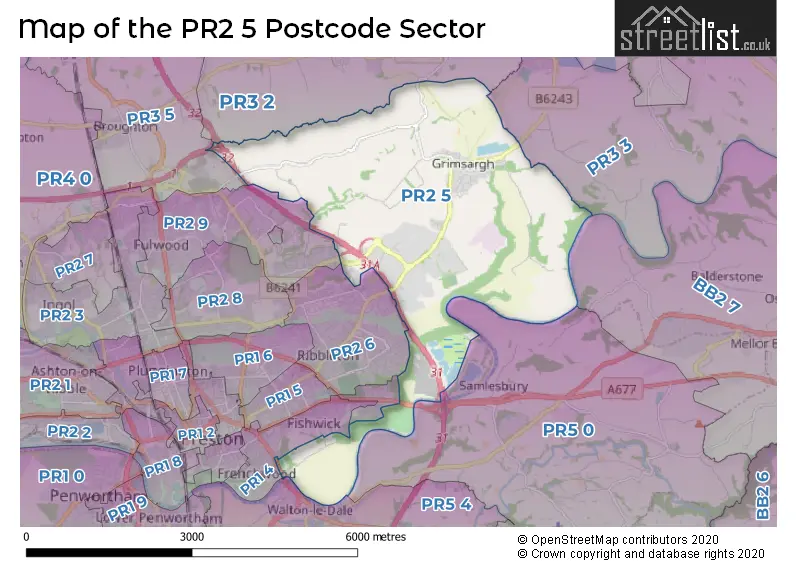 Map of the PR2 5 and surrounding postcode sector