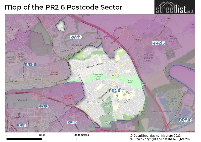 Map of the PR2 6 and surrounding postcode sector