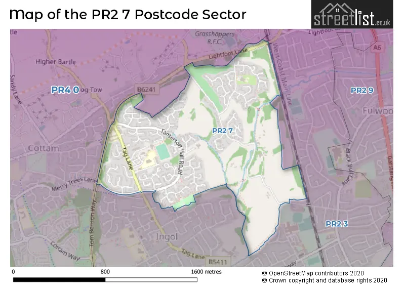 Map of the PR2 7 and surrounding postcode sector