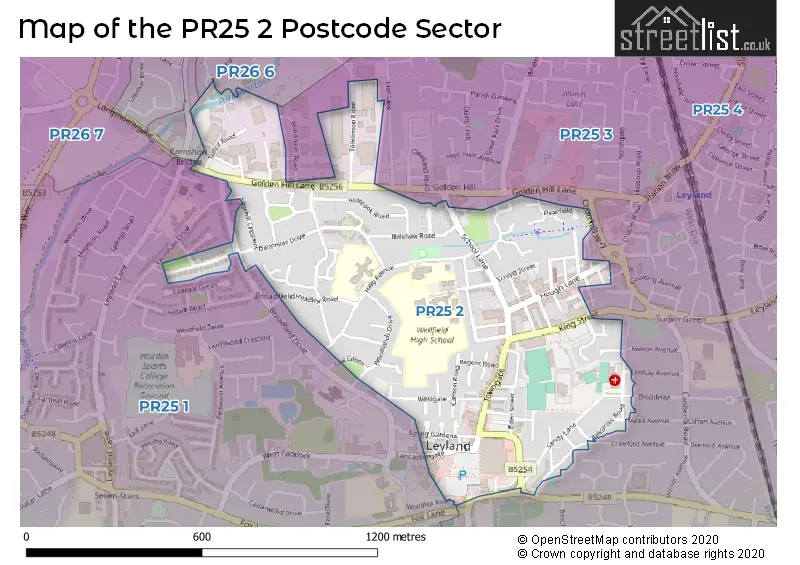 Map of the PR25 2 and surrounding postcode sector