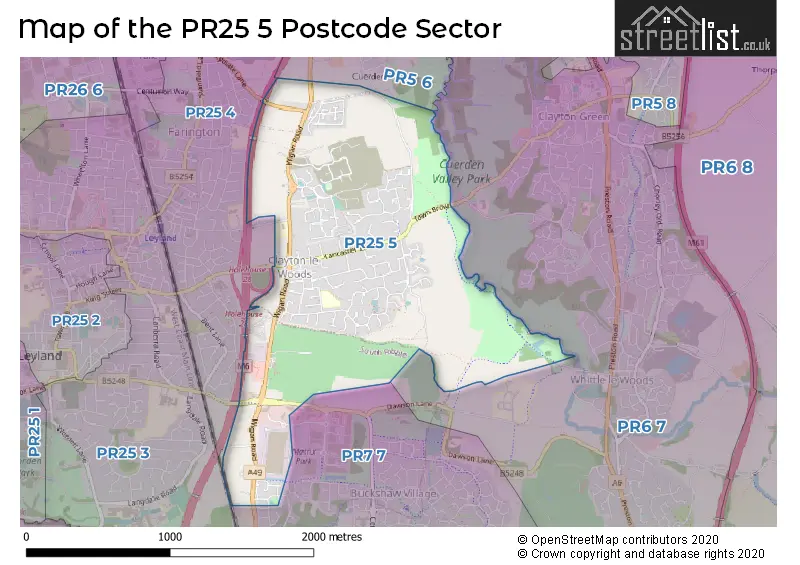 Map of the PR25 5 and surrounding postcode sector