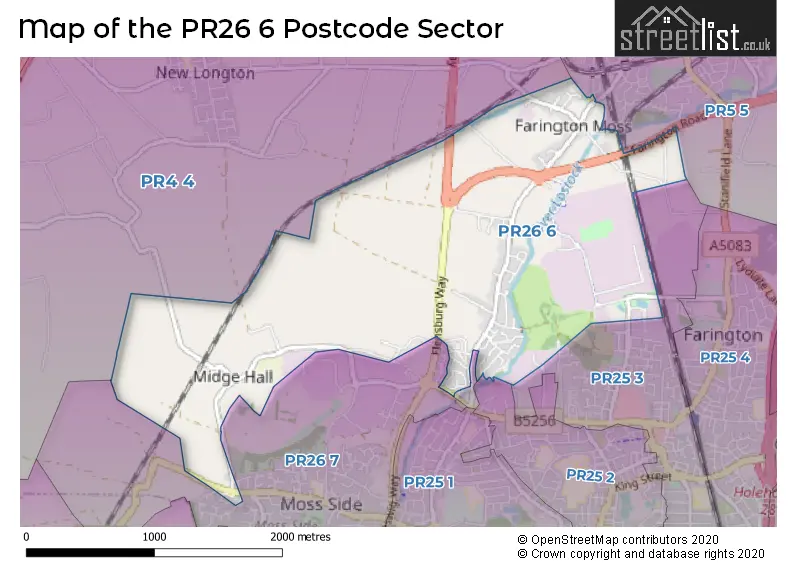 Map of the PR26 6 and surrounding postcode sector