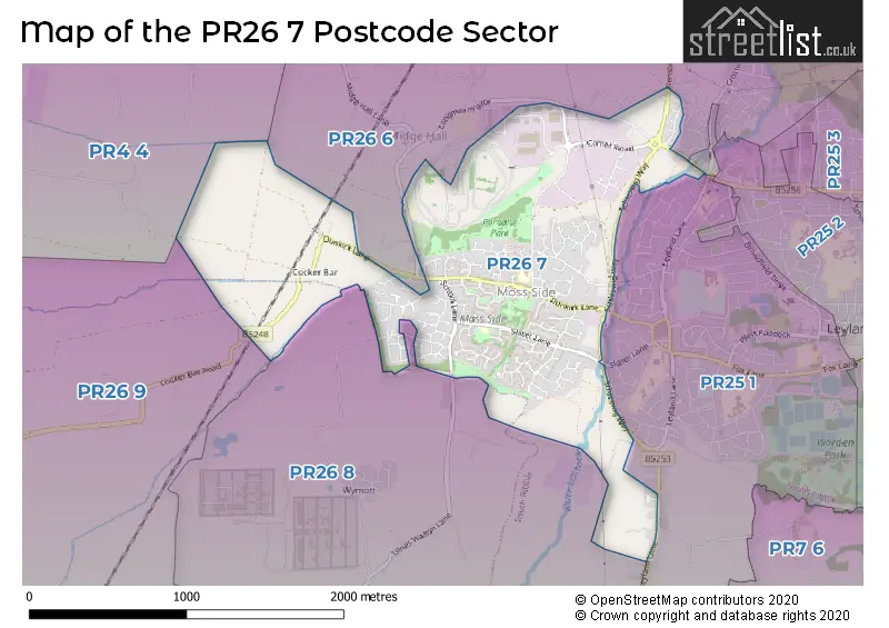 Map of the PR26 7 and surrounding postcode sector