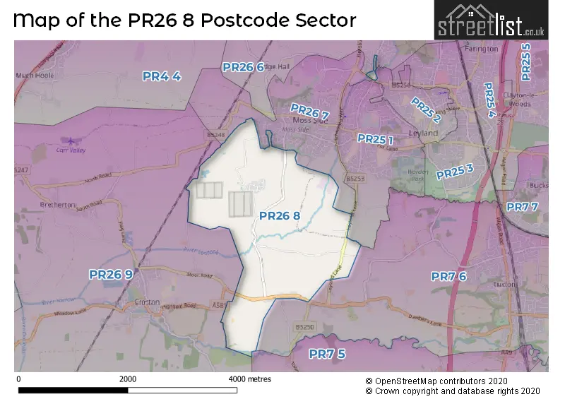 Map of the PR26 8 and surrounding postcode sector