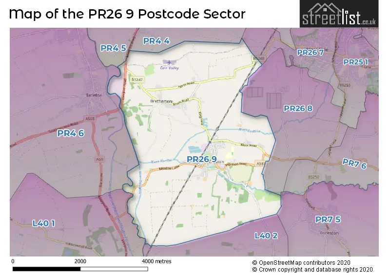 Map of the PR26 9 and surrounding postcode sector