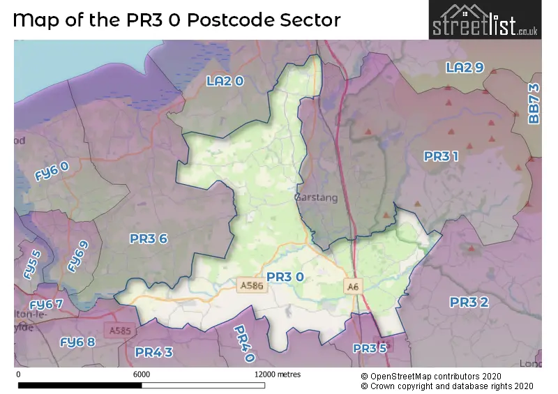 Map of the PR3 0 and surrounding postcode sector