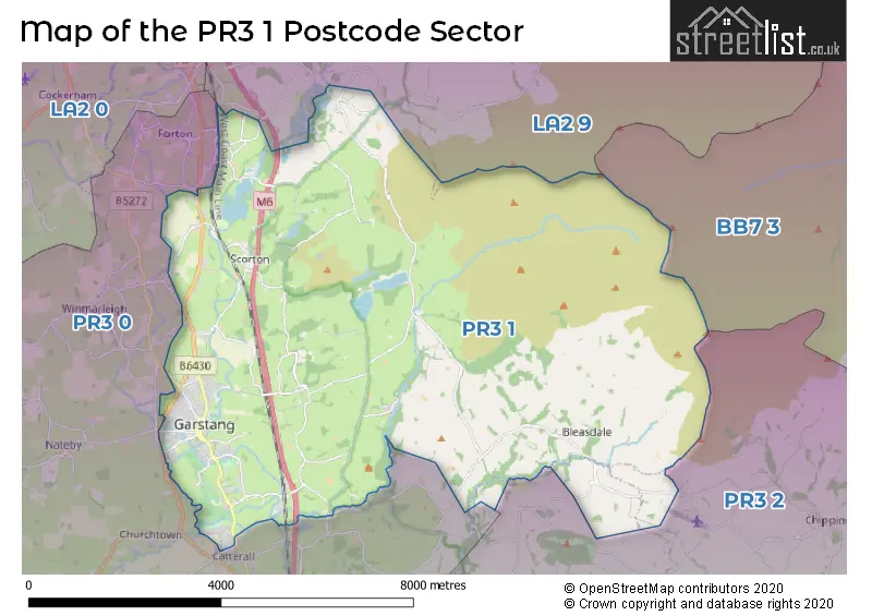 Map of the PR3 1 and surrounding postcode sector