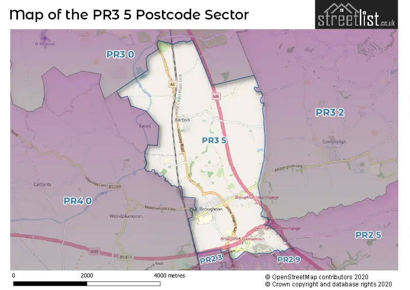 Map of the PR3 5 and surrounding postcode sector