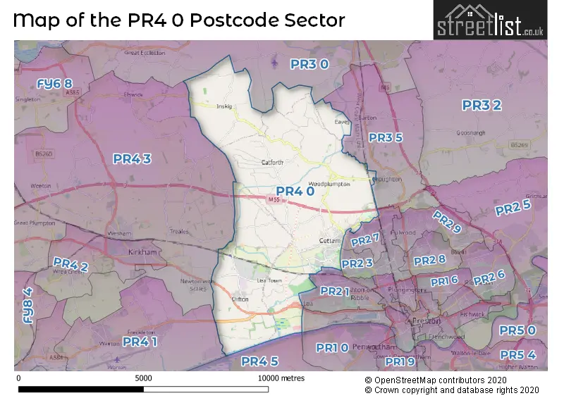 Map of the PR4 0 and surrounding postcode sector