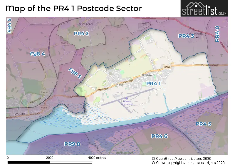 Map of the PR4 1 and surrounding postcode sector