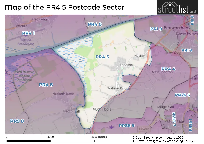 Map of the PR4 5 and surrounding postcode sector