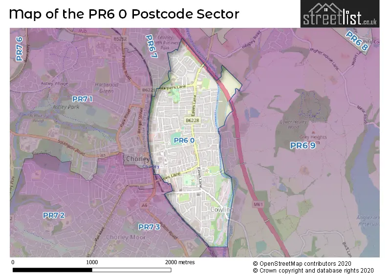 Map of the PR6 0 and surrounding postcode sector