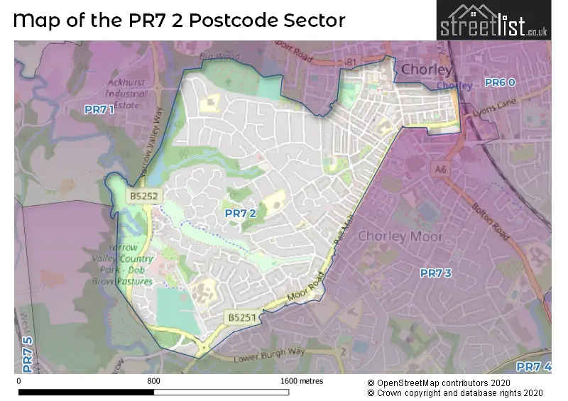 Map of the PR7 2 and surrounding postcode sector