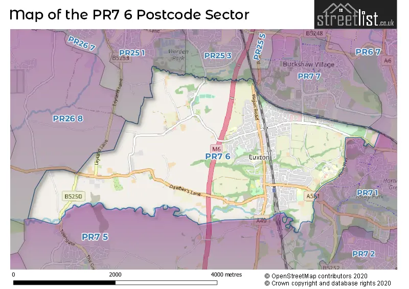 Map of the PR7 6 and surrounding postcode sector