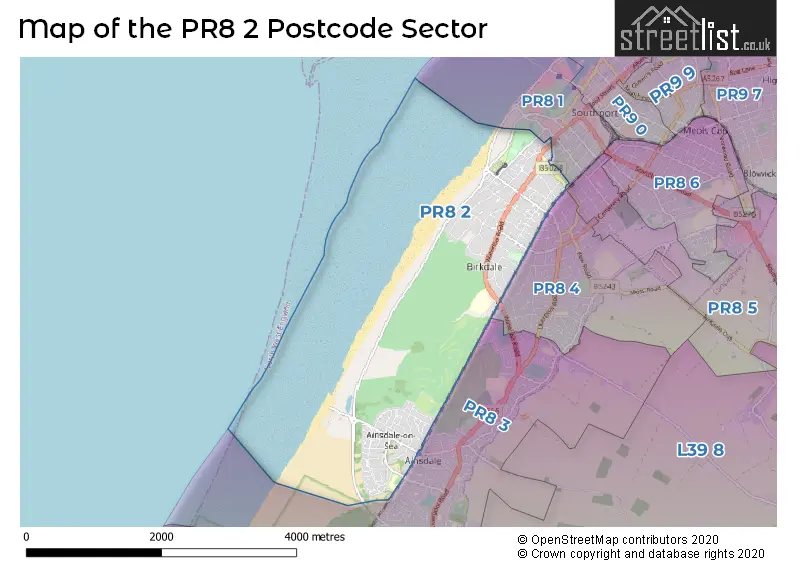 Map of the PR8 2 and surrounding postcode sector