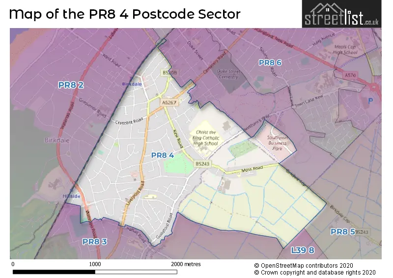 Map of the PR8 4 and surrounding postcode sector