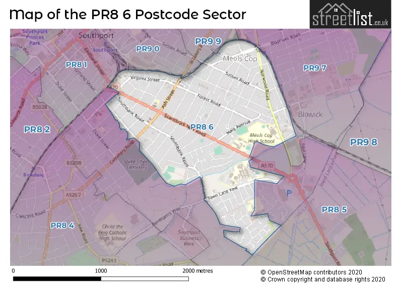 Map of the PR8 6 and surrounding postcode sector