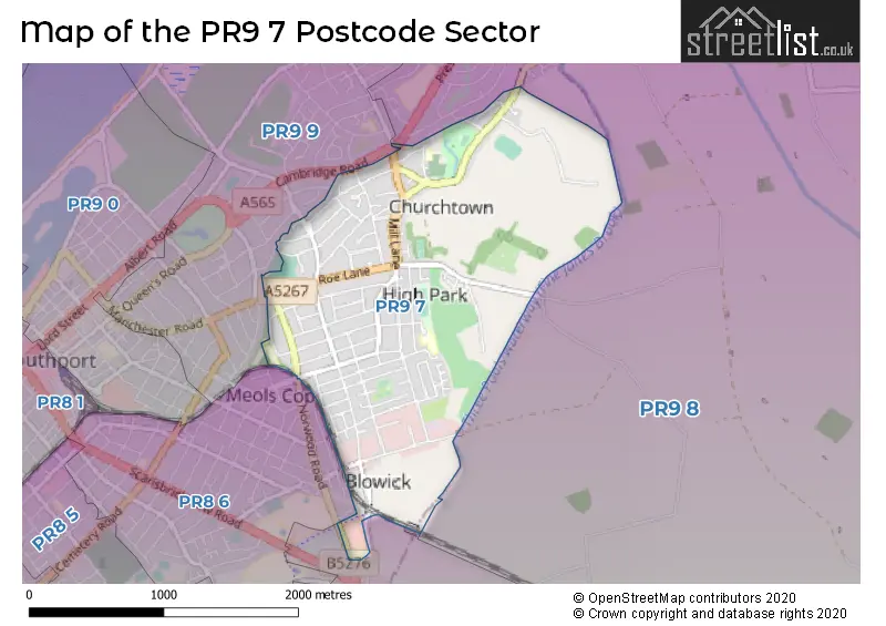 Map of the PR9 7 and surrounding postcode sector