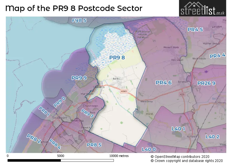 Map of the PR9 8 and surrounding postcode sector