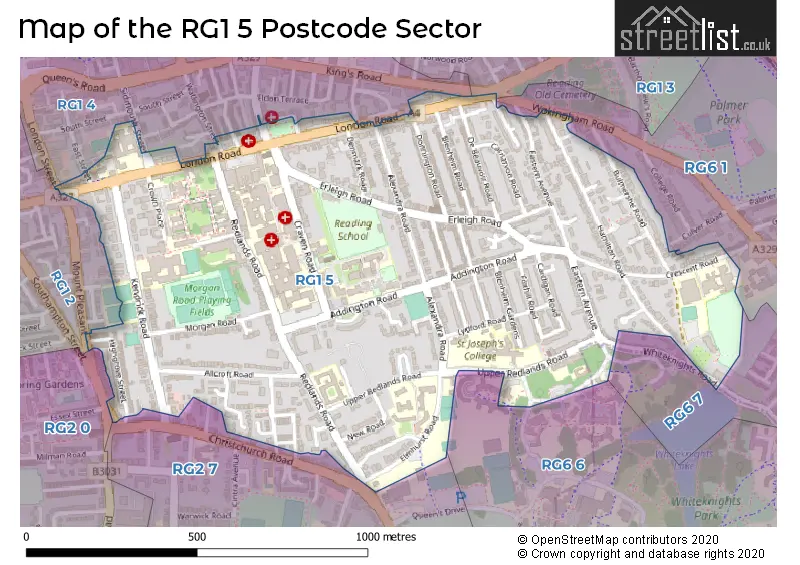 Map of the RG1 5 and surrounding postcode sector