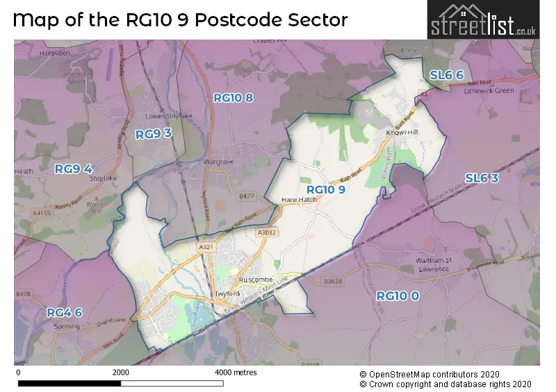 Map of the RG10 9 and surrounding postcode sector