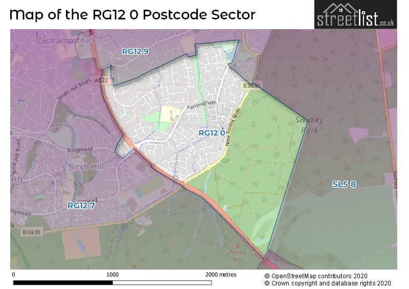 Map of the RG12 0 and surrounding postcode sector