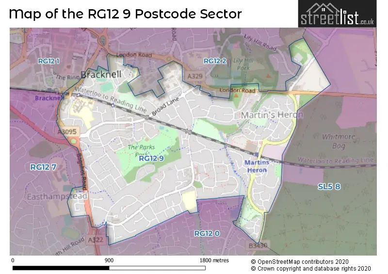 Map of the RG12 9 and surrounding postcode sector