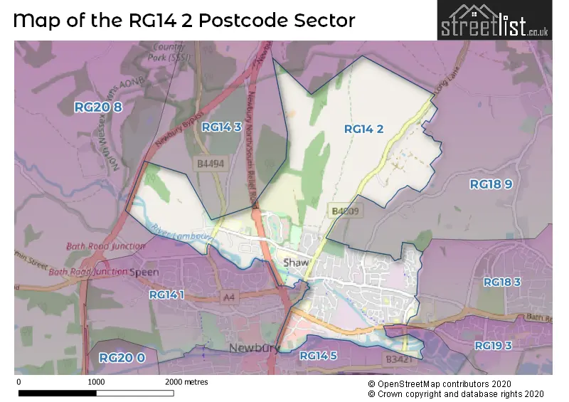 Map of the RG14 2 and surrounding postcode sector